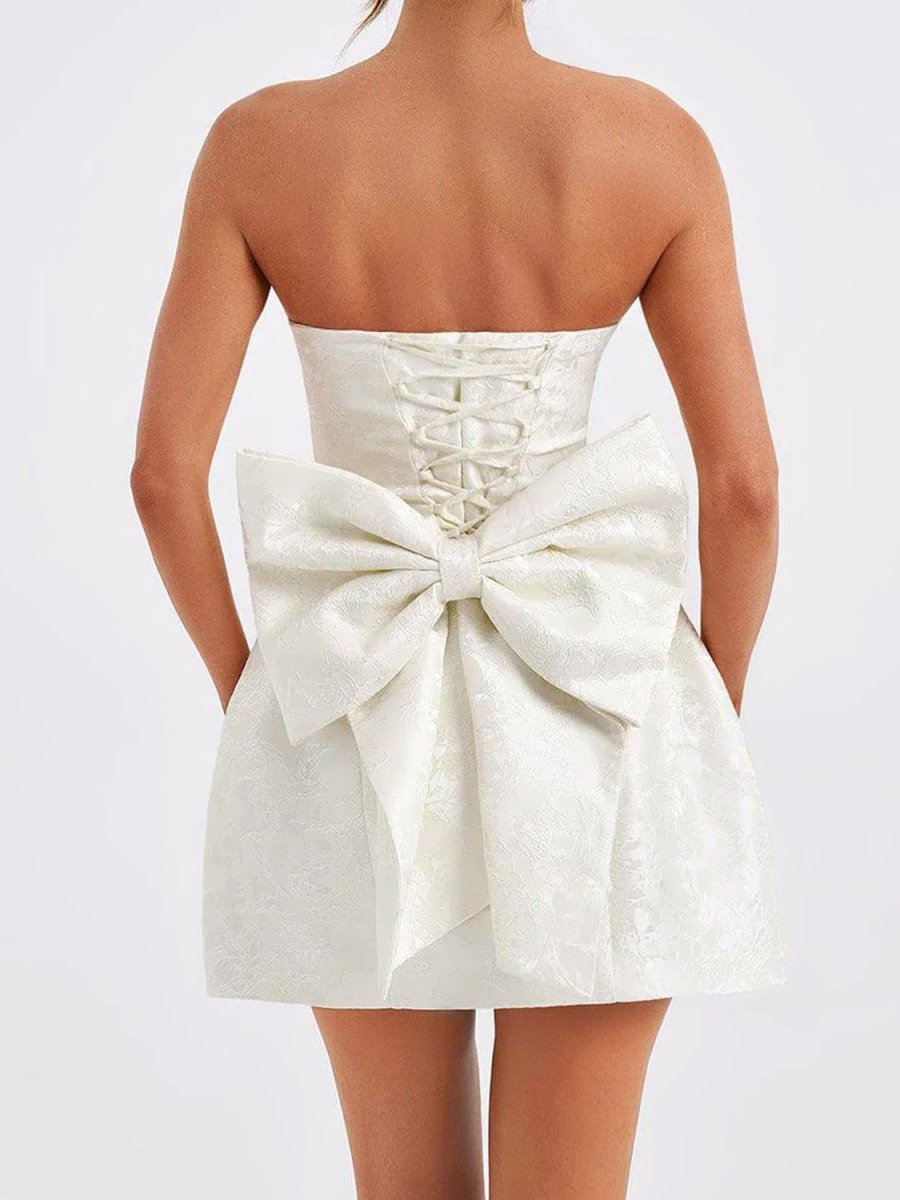 Lace - Up Sleeveless Satin Mini Dress with Bow - New Arrivals