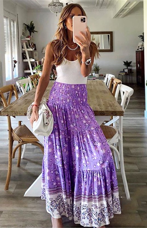 Ladies Casual Fashion Boho Print Skirt - Bottoms