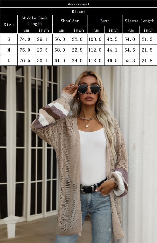 Ladies Colorblock Loose Cutout Sweater Jacket - Outerwear