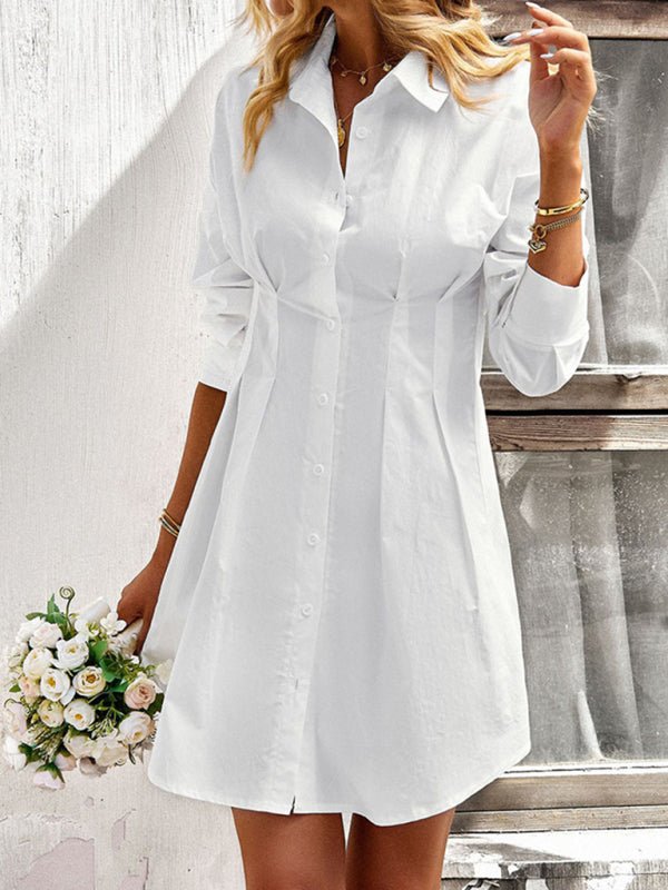 Ladies Fashion Solid Color Shirt Dress - Formal Dress