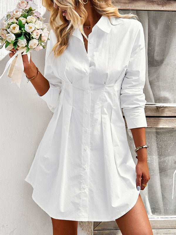 Ladies Fashion Solid Color Shirt Dress - Formal Dress