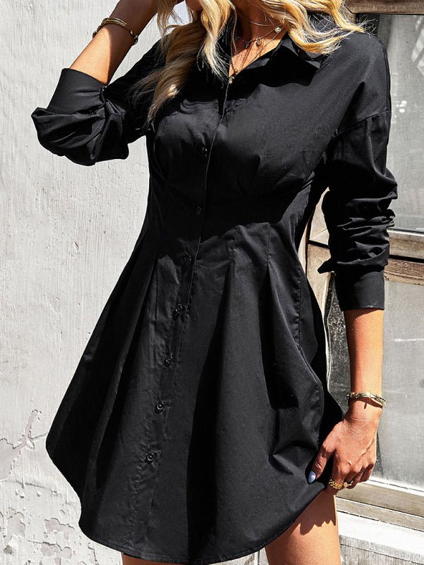 Ladies Fashion Solid Color Shirt Dress - Formal Dress