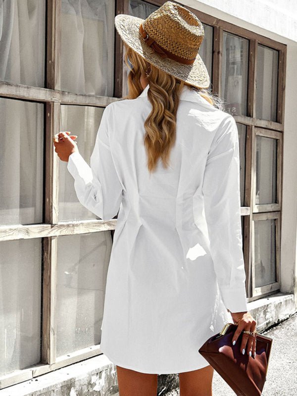 Ladies Fashion Solid Color Shirt Dress - Formal Dress