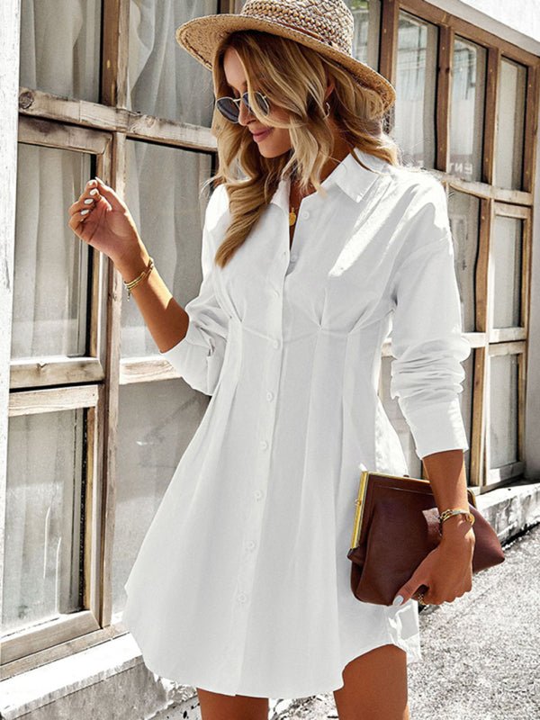 Ladies Fashion Solid Color Shirt Dress - Formal Dress