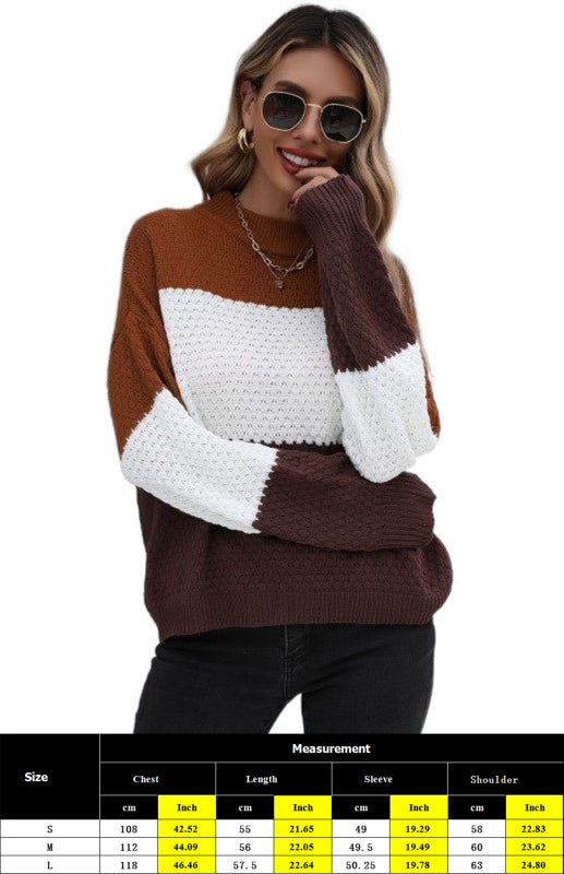 Ladies Long Sleeve Contrasting Color Sweater - Outerwear