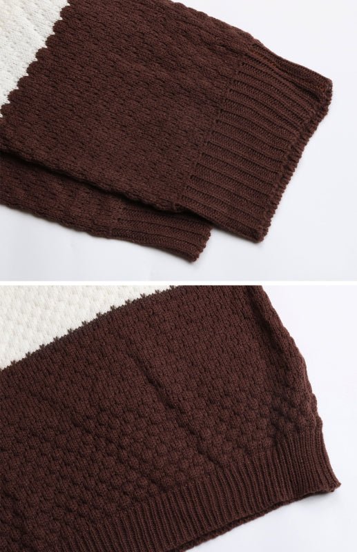 Ladies Long Sleeve Contrasting Color Sweater - Outerwear