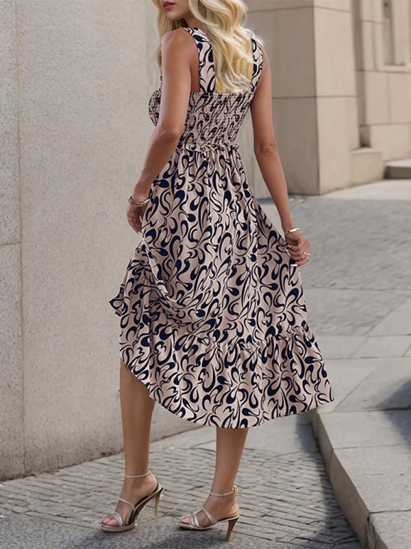 Ladies new geometric pattern suspender dress - Day Dress