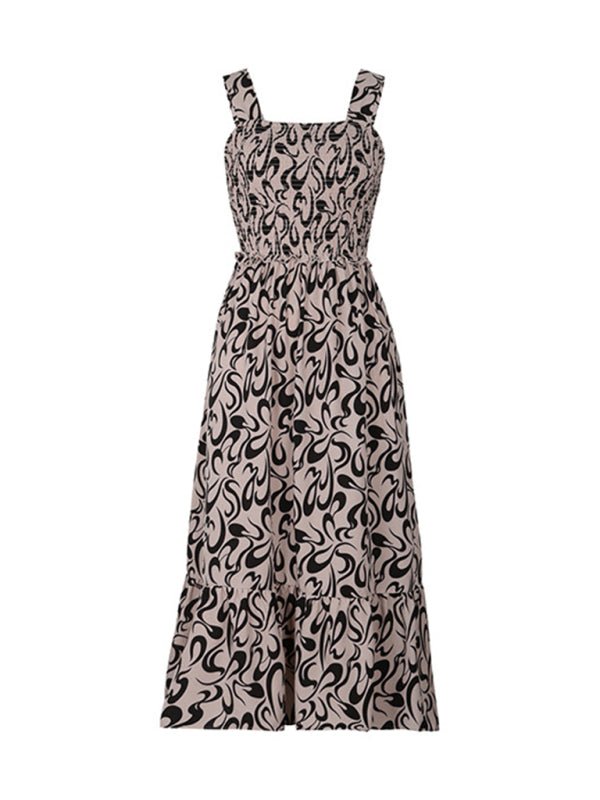 Ladies new geometric pattern suspender dress - Day Dress