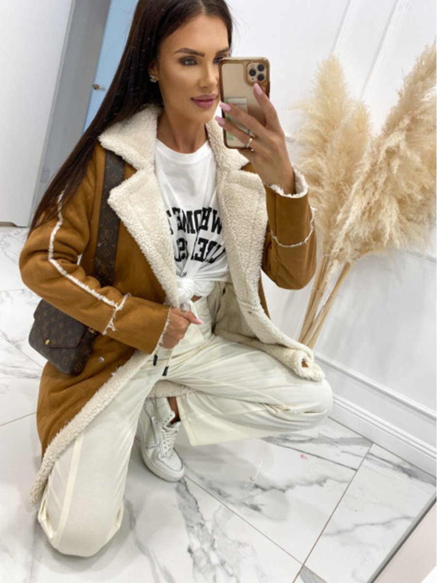 Lapel Collar Exposed Seam Buttoned Coat - Outerwear