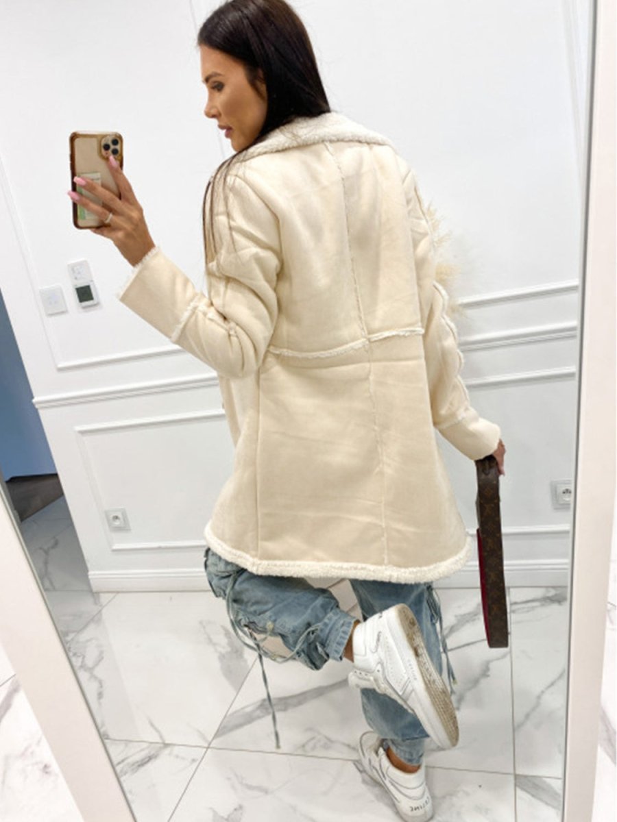 Lapel Collar Exposed Seam Buttoned Coat - Outerwear