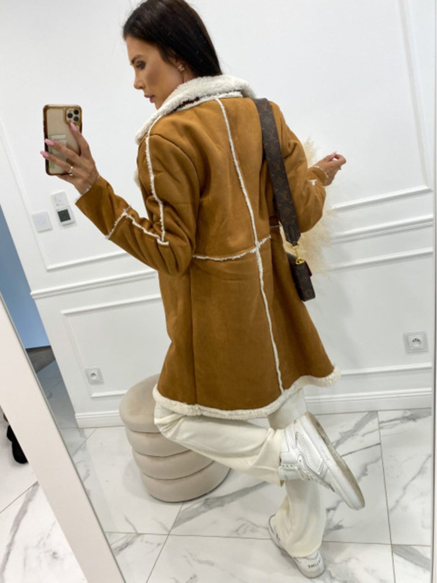 Lapel Collar Exposed Seam Buttoned Coat - Outerwear