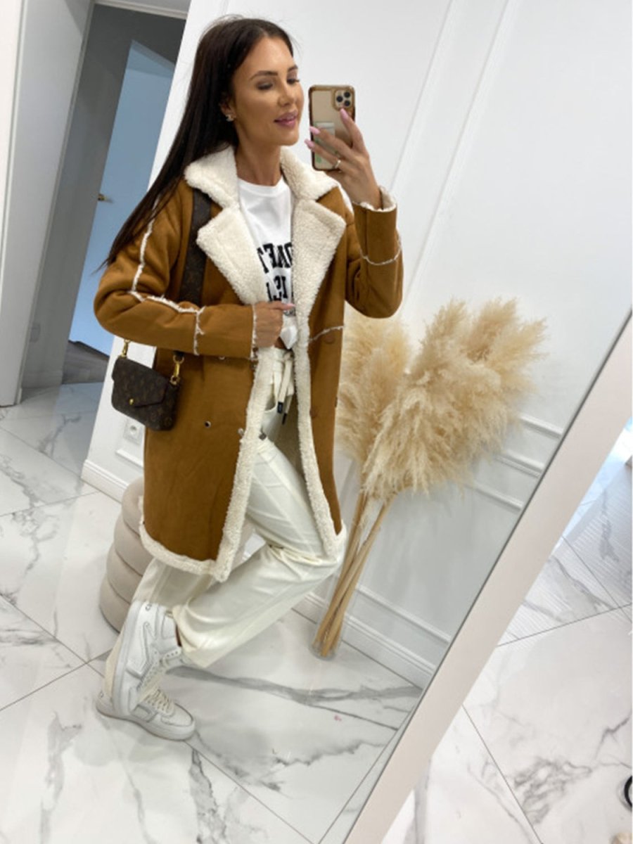 Lapel Collar Exposed Seam Buttoned Coat - Outerwear