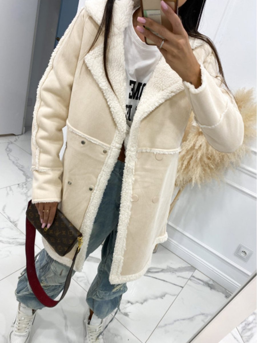 Lapel Collar Exposed Seam Buttoned Coat - Outerwear