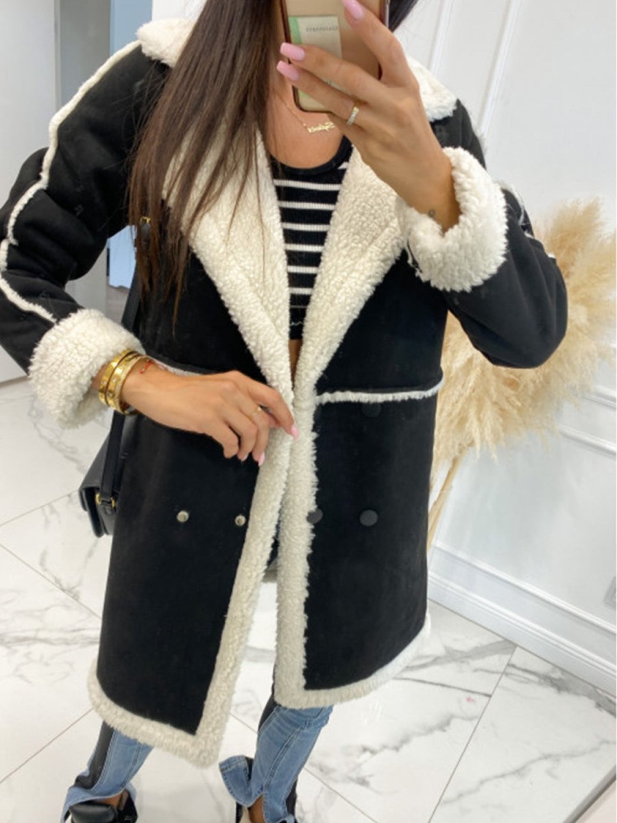 Lapel Collar Exposed Seam Buttoned Coat - Outerwear