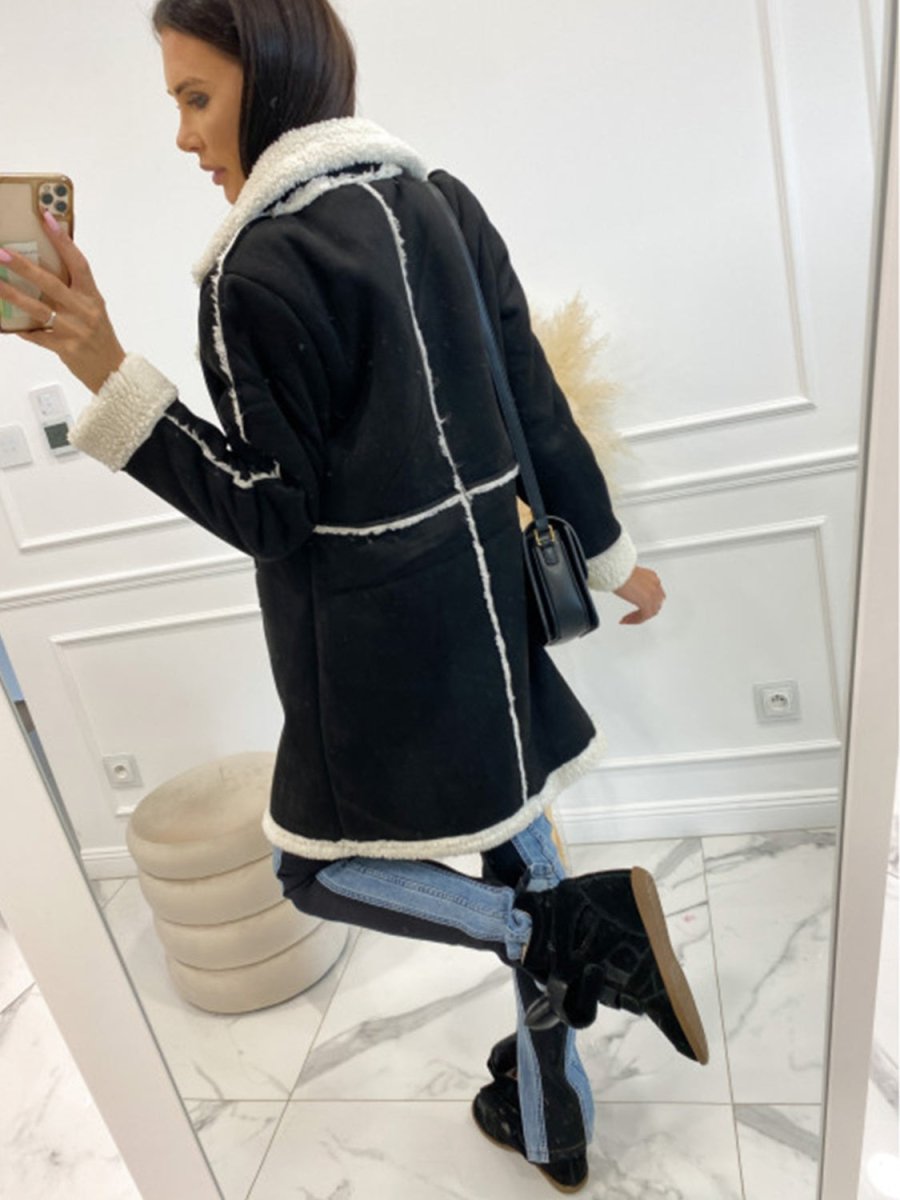 Lapel Collar Exposed Seam Buttoned Coat - Outerwear