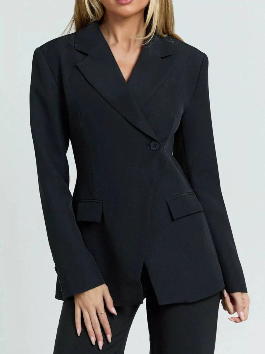 Lapel Collar One Button Blazer - 