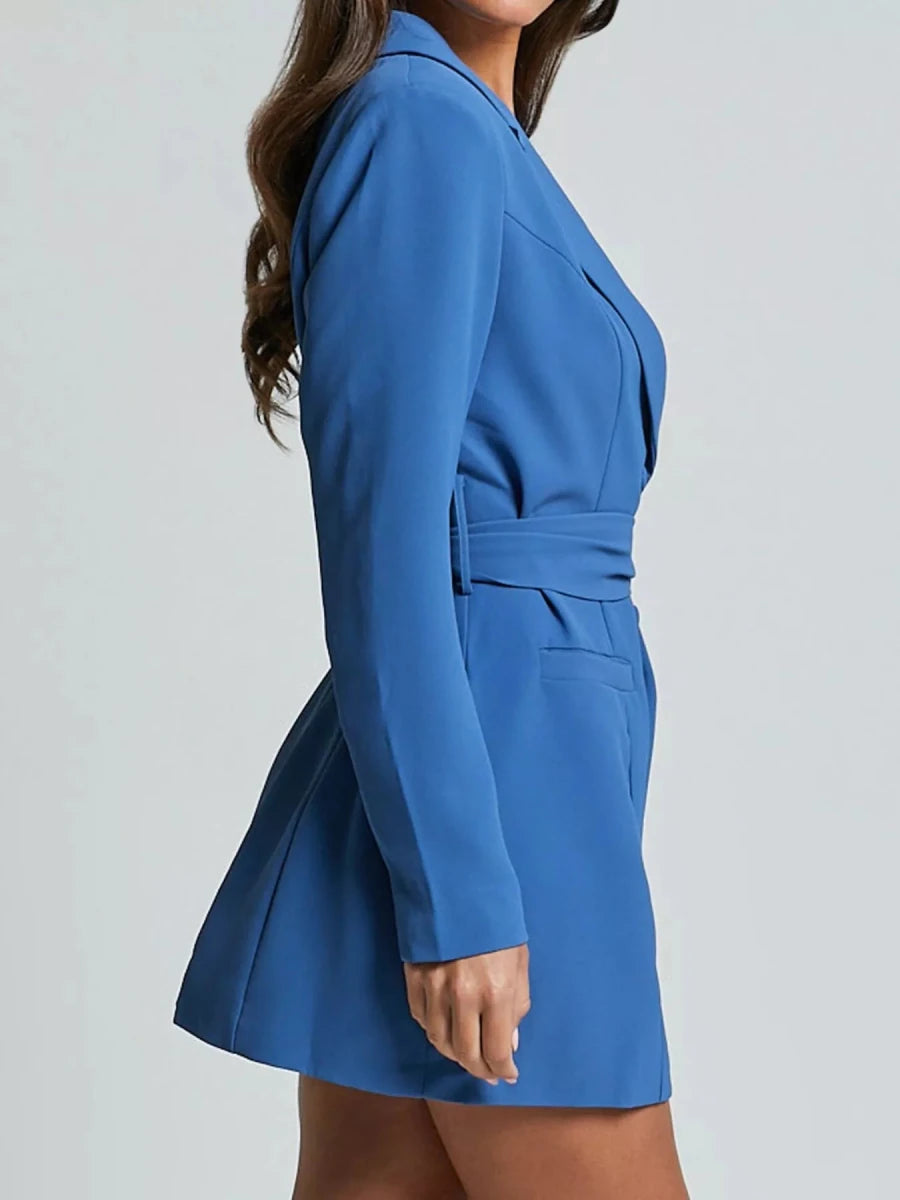 Lapel Collar Tie Waist Blazer - 