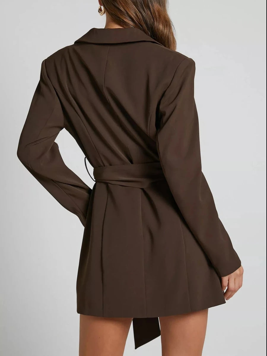 Lapel Collar Tie Waist Blazer - 
