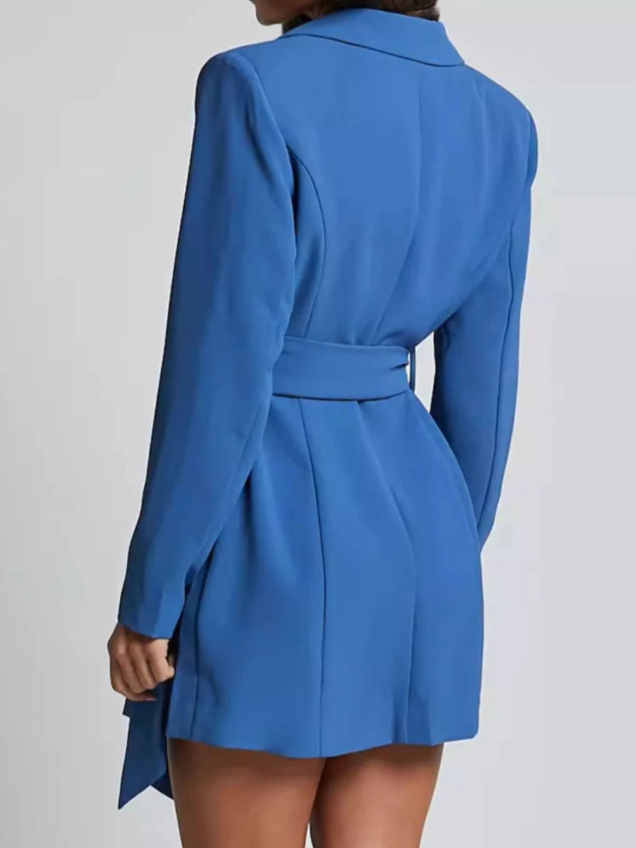 Lapel Collar Tie Waist Blazer - 