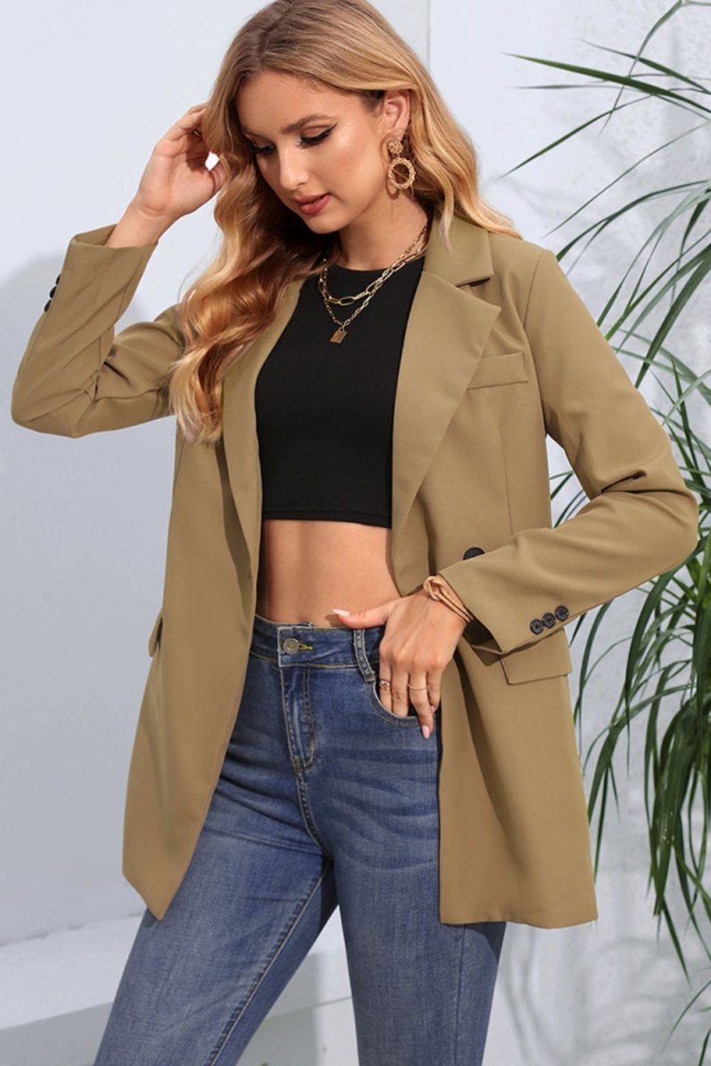 Lapel Neck Long Sleeve Blazer with Pockets - Blazer Suit