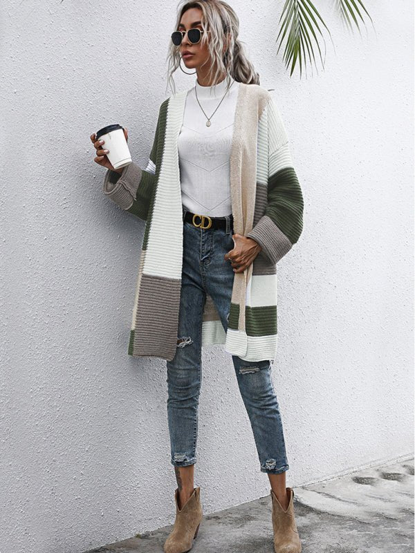 Lazy style thickened autumn and winter long knitted cardigan sweater coat women - Outerwear