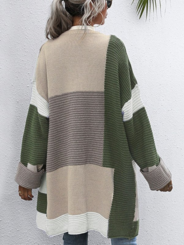 Lazy style thickened autumn and winter long knitted cardigan sweater coat women - Outerwear