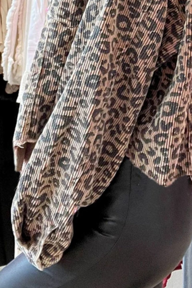 Leopard Button Down Long Sleeve Jacket - Outerwear