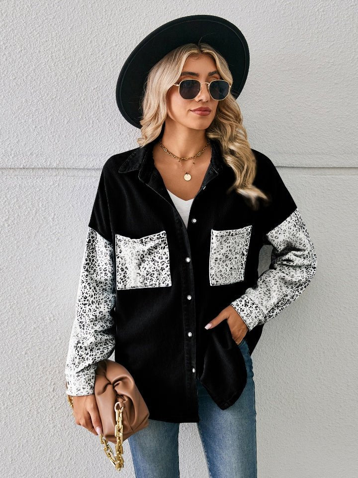 Leopard Button Up Denim Jacket - Outerwear