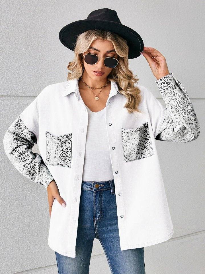Leopard Button Up Denim Jacket - Outerwear