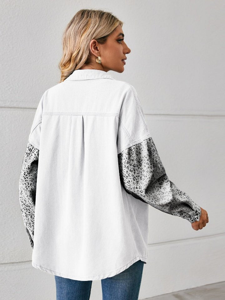 Leopard Button Up Denim Jacket - Outerwear