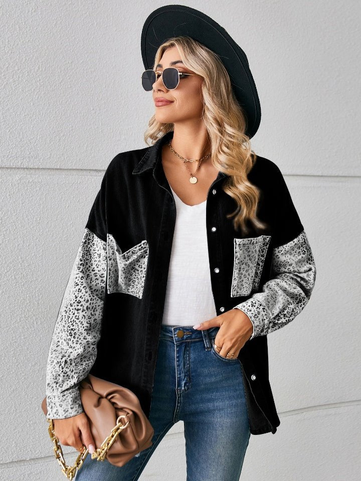 Leopard Button Up Denim Jacket - Outerwear