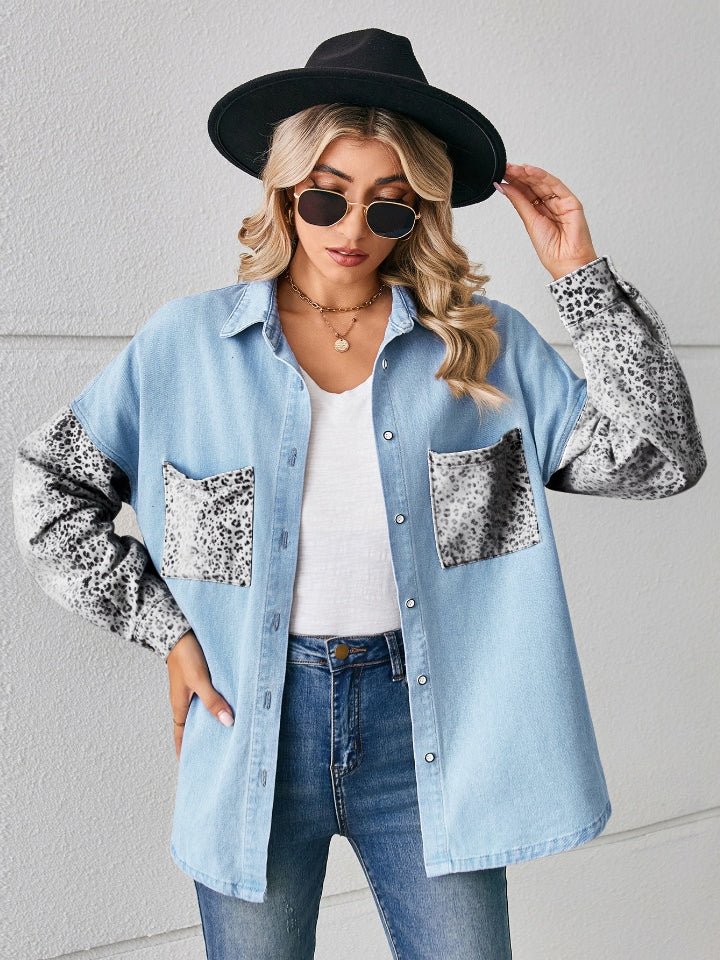 Leopard Button Up Denim Jacket - Outerwear