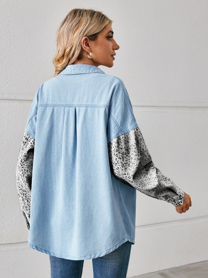 Leopard Button Up Denim Jacket - Outerwear