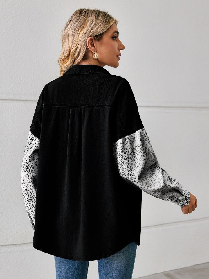 Leopard Button Up Denim Jacket - Outerwear