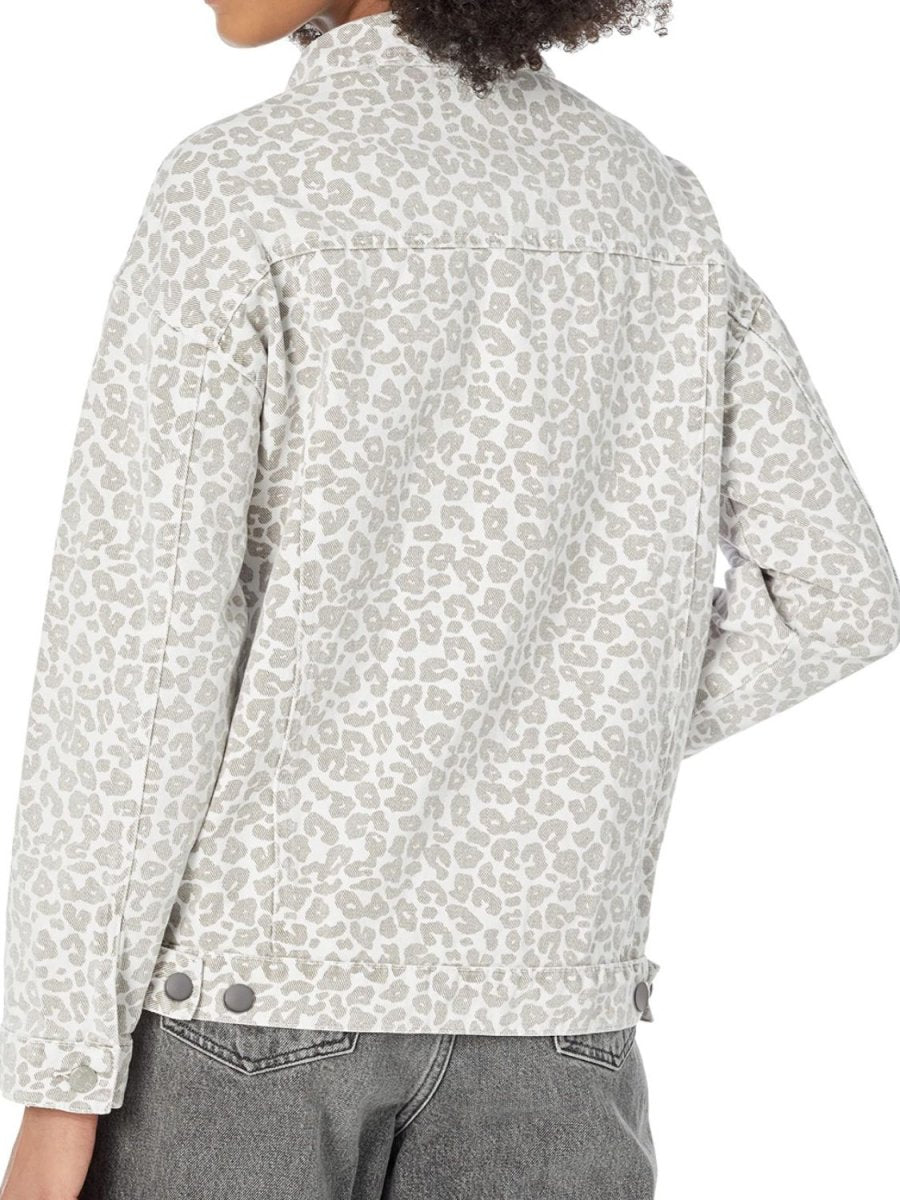 Leopard Button Up Long Sleeve Denim Jacket - Outerwear