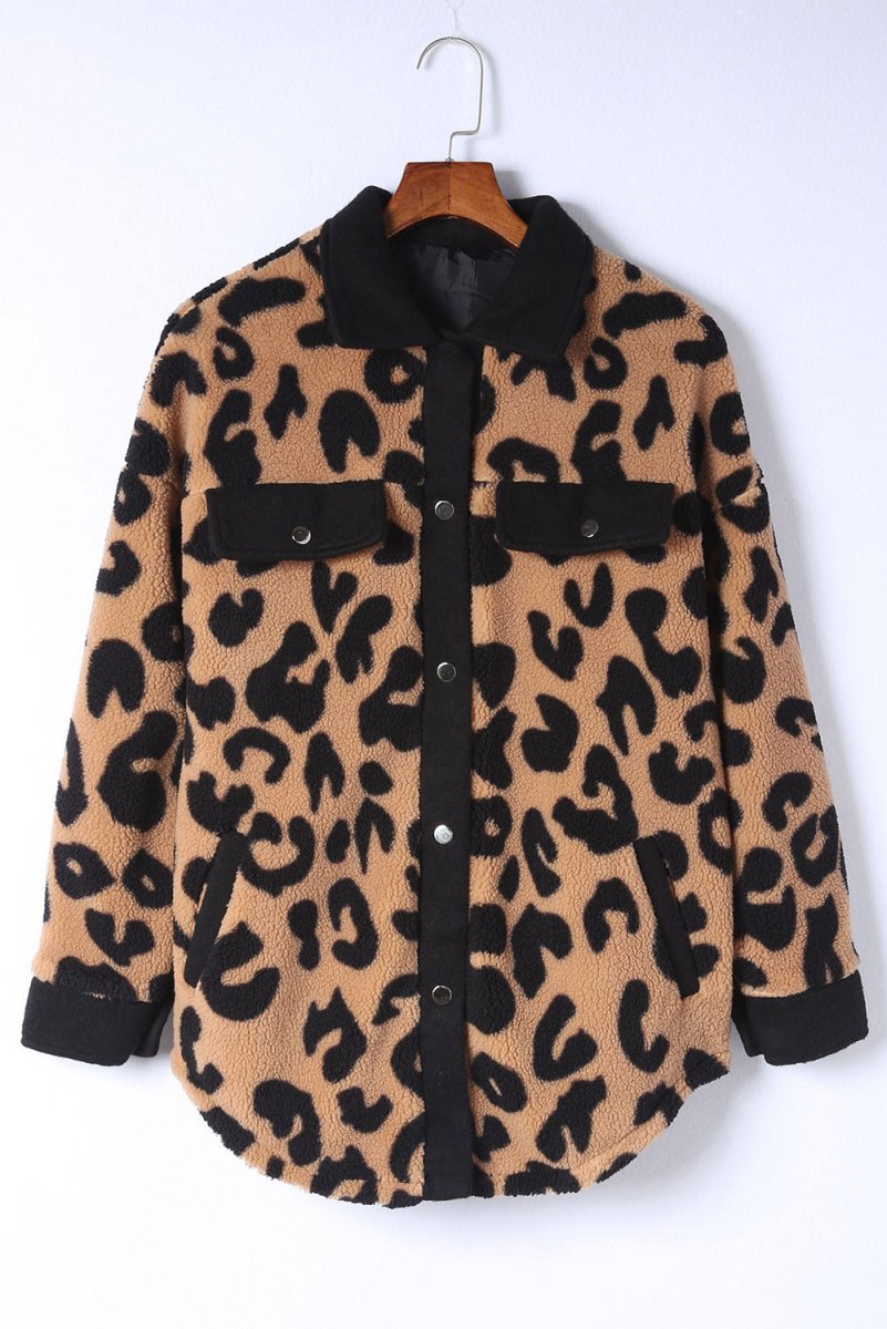 Leopard Button Up Long Sleeve Jacket - Outerwear