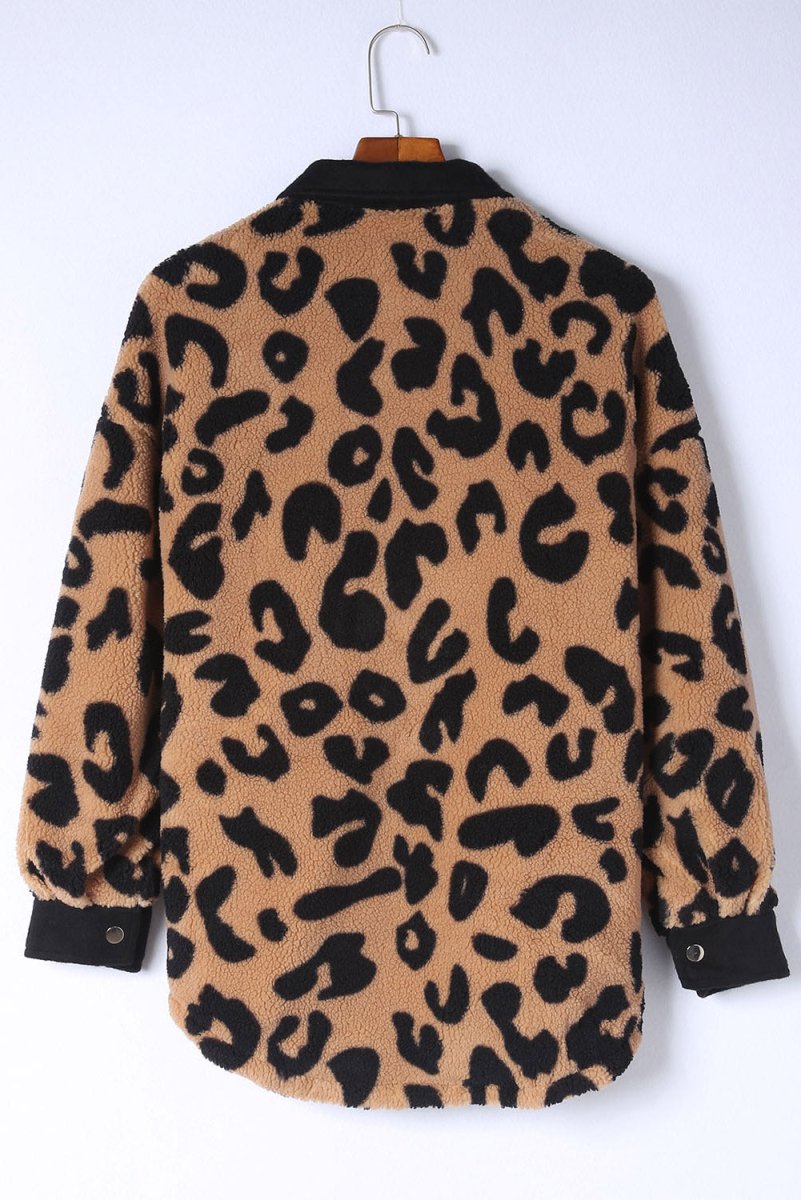 Leopard Button Up Long Sleeve Jacket - Outerwear