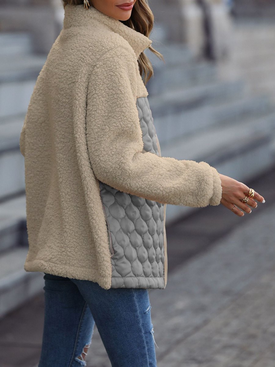 Leopard Color Block Zip - Up Jacket - Outerwear