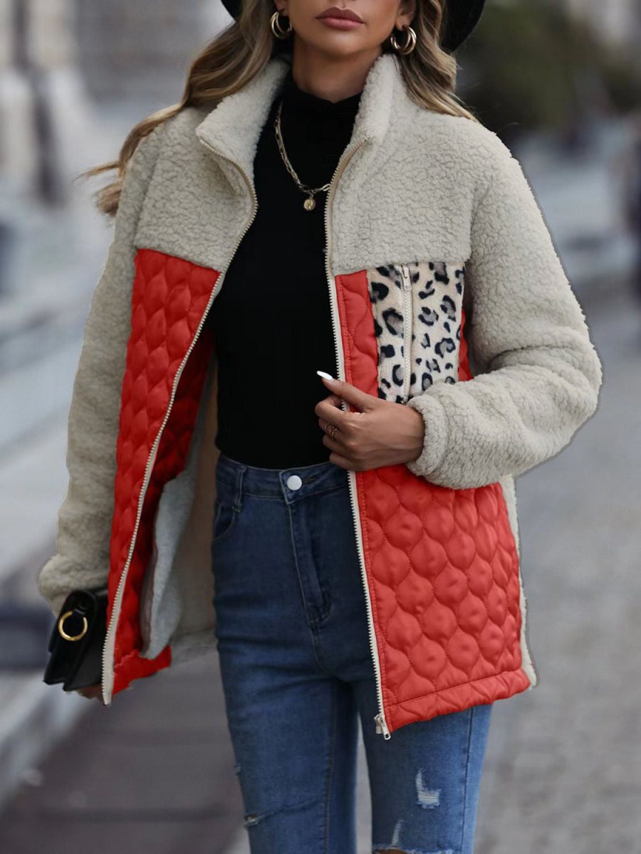 Leopard Color Block Zip - Up Jacket - Outerwear