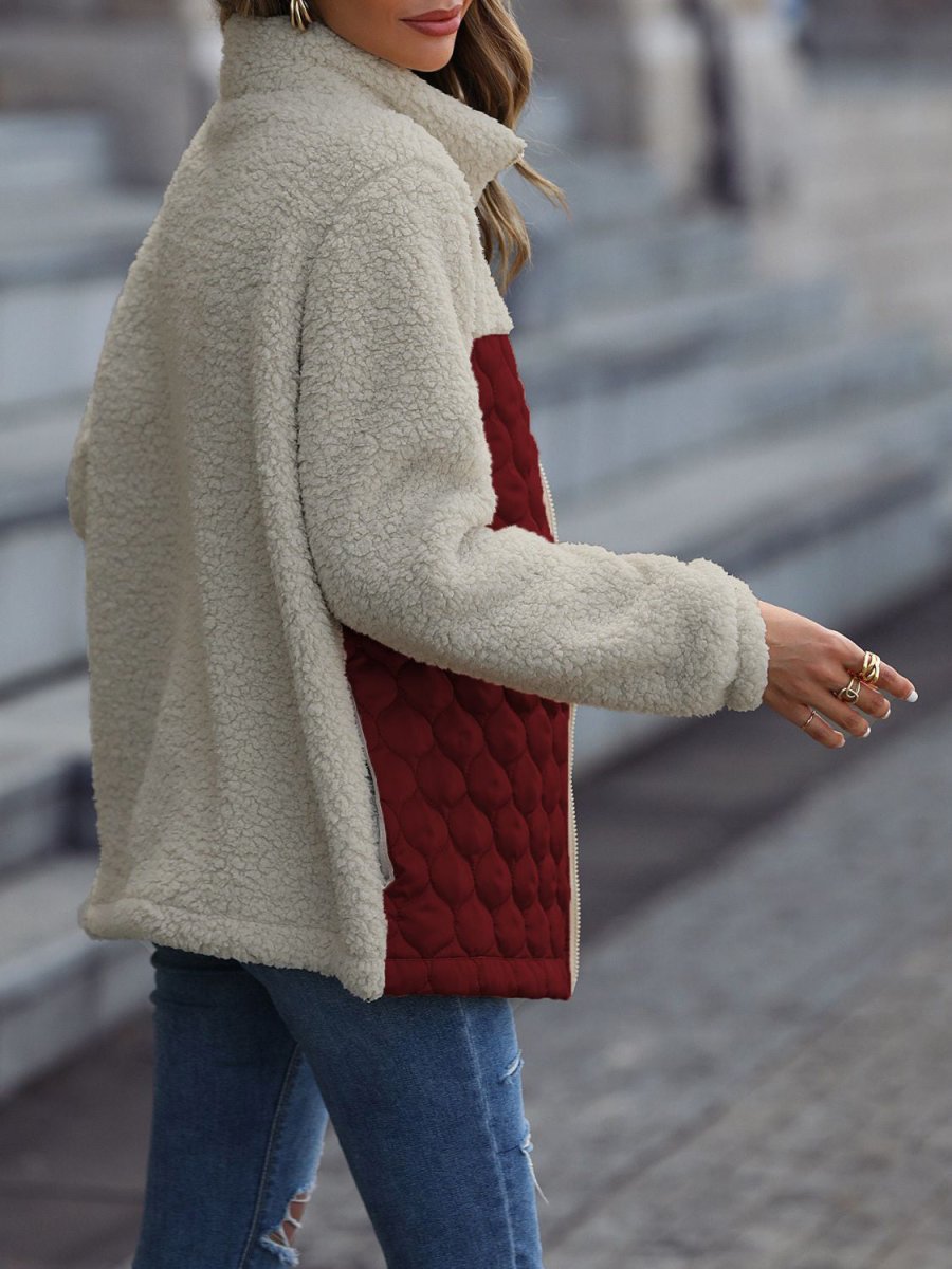 Leopard Color Block Zip - Up Jacket - Outerwear