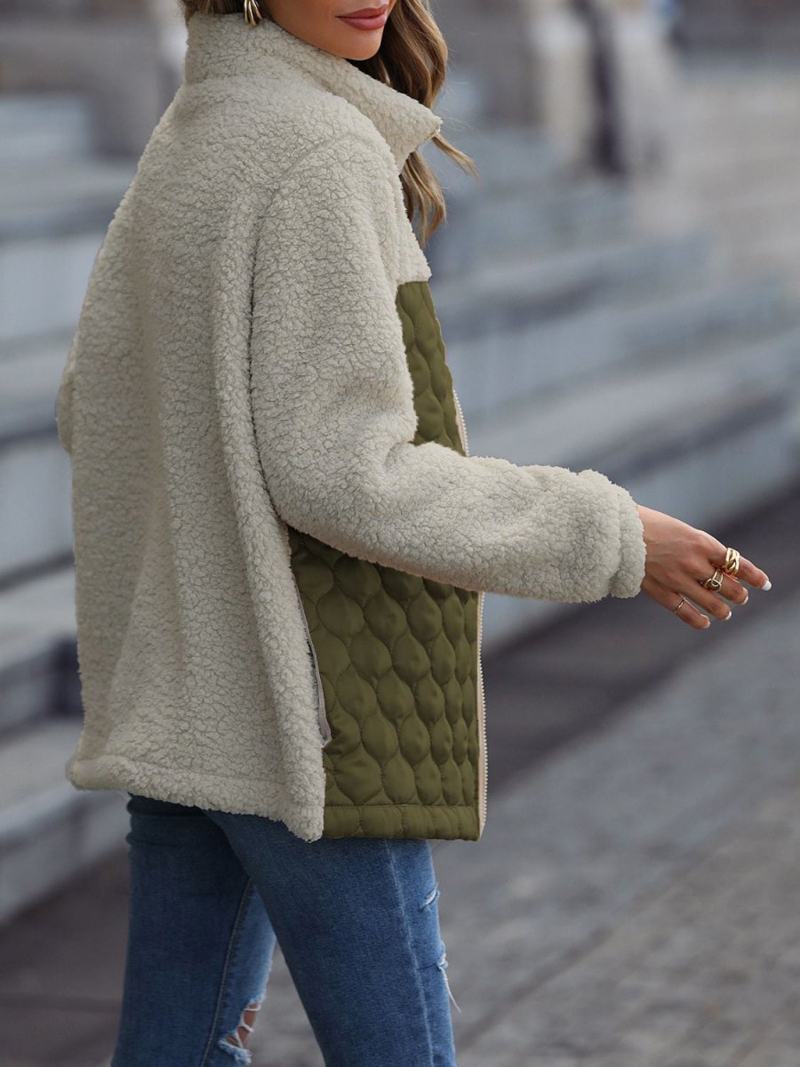 Leopard Color Block Zip - Up Jacket - Outerwear