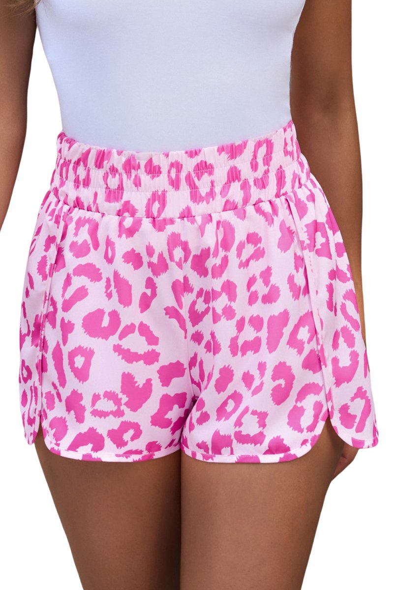 Leopard Elastic Waist Shorts - Bottoms