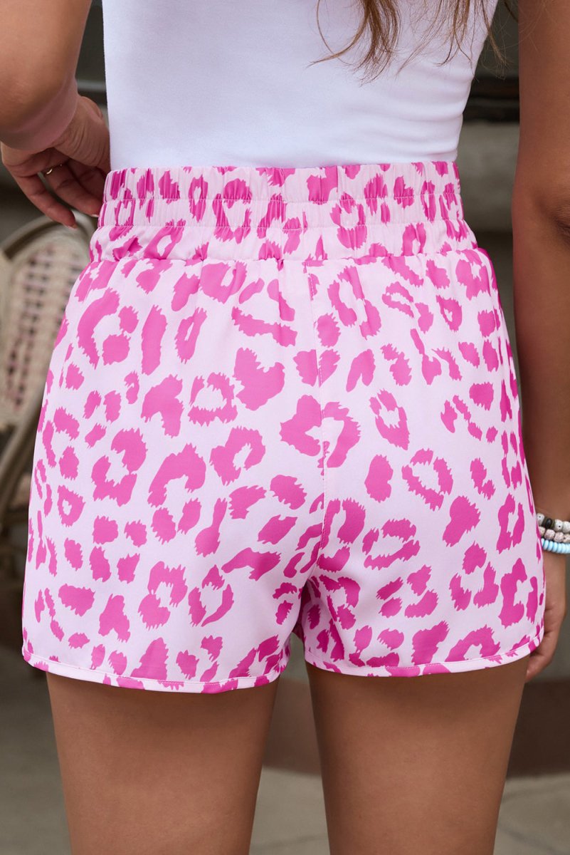 Leopard Elastic Waist Shorts - Bottoms