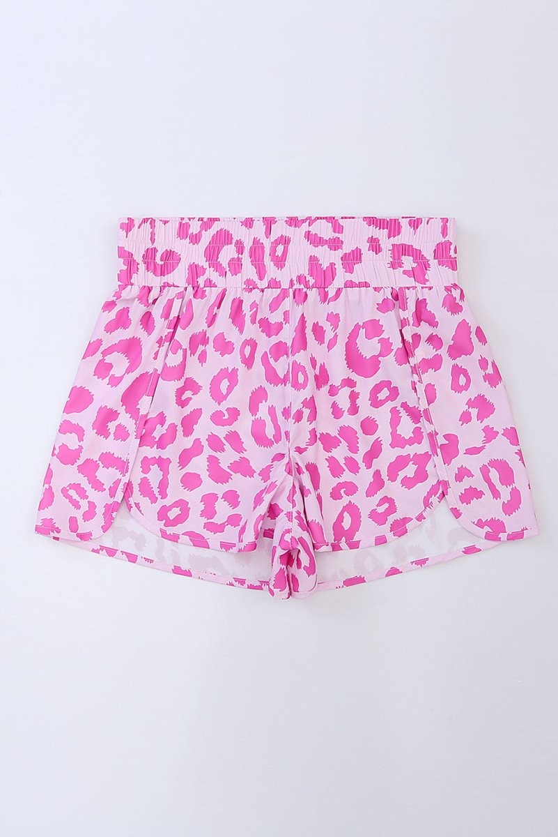 Leopard Elastic Waist Shorts - Bottoms