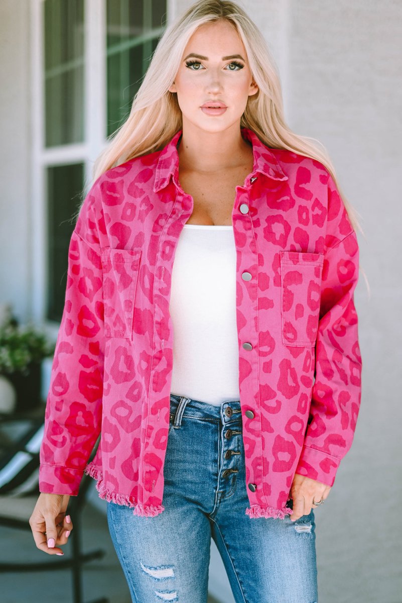 Leopard Raw Hem Jacket - Outerwear