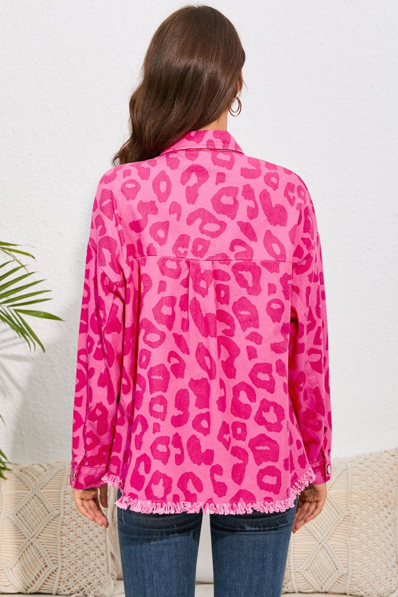 Leopard Raw Hem Jacket - Outerwear