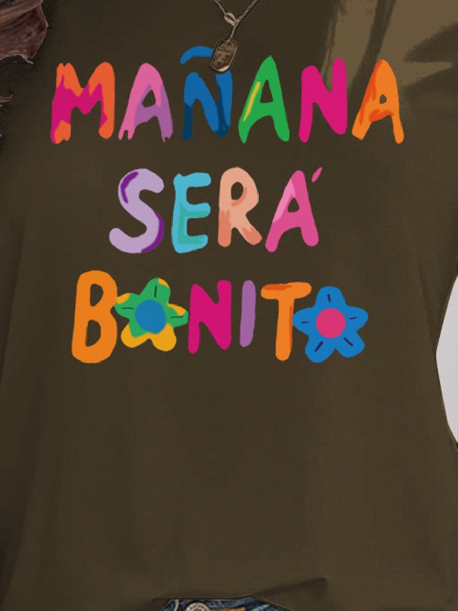 Letter Graphic Round Neck Short Sleeve T-Shirt - Top