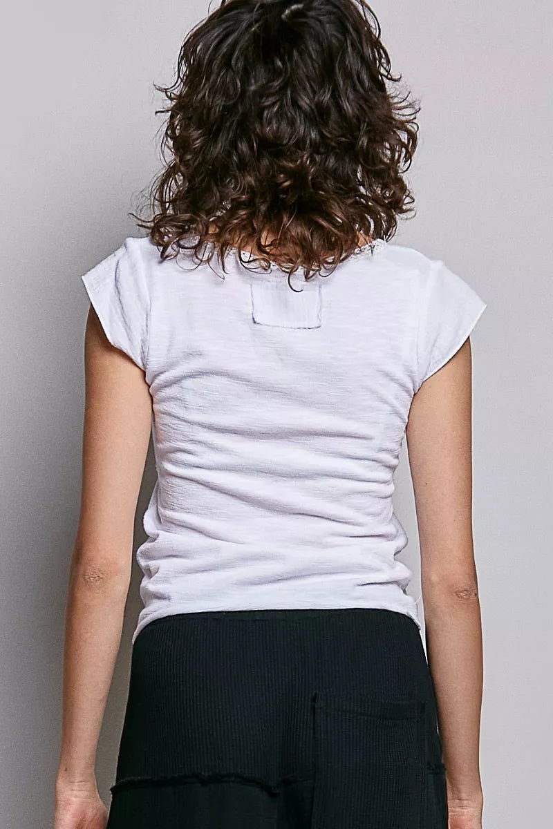 Lightweight Textured Knit Top with Lace Trim - 