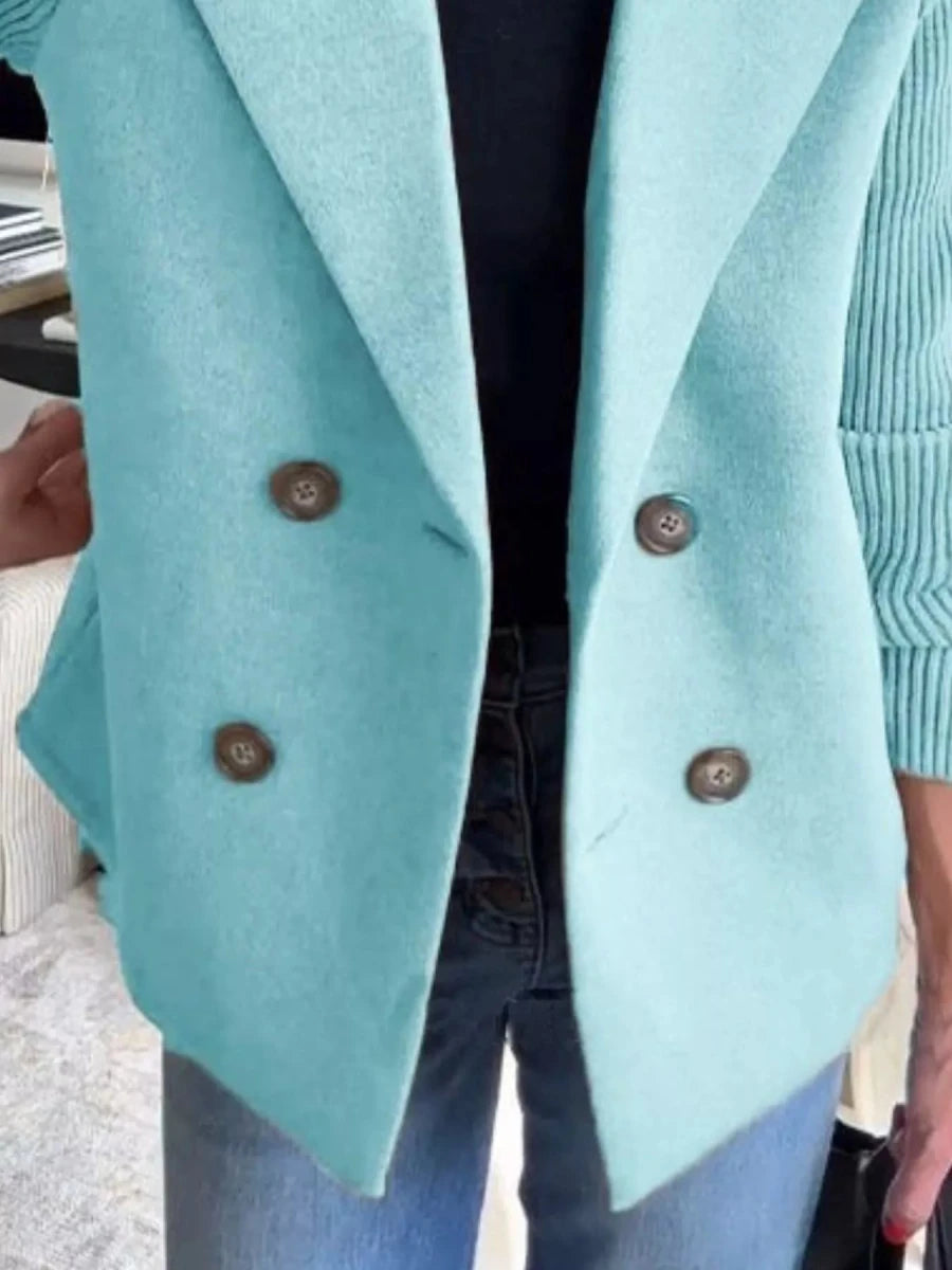 Lined Double - Breasted Knit Sleeve Outerwear - 