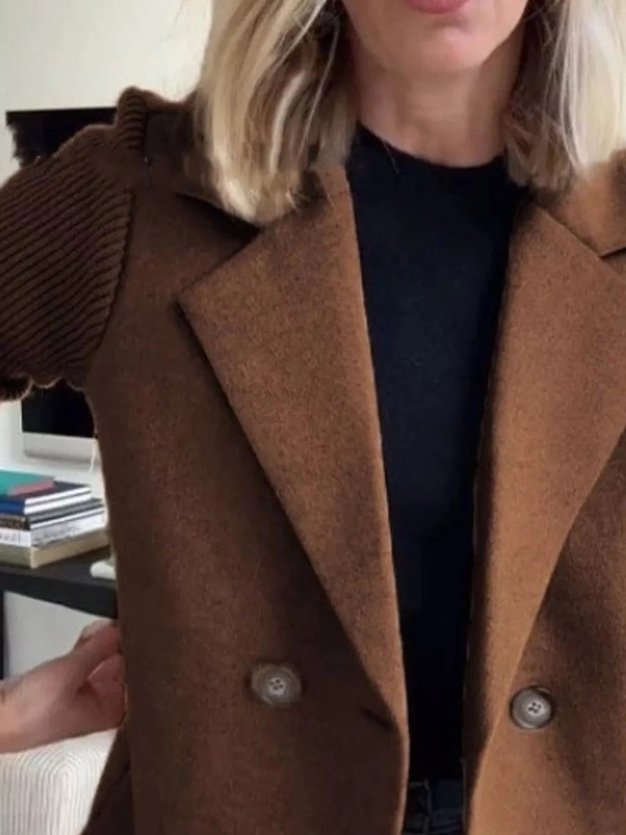 Lined Double - Breasted Knit Sleeve Outerwear - 